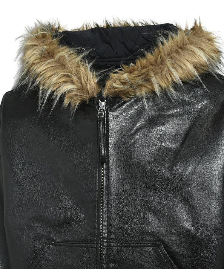 FAUX LEATHER FUR HOODED JACKET / ブラック [BR25AW-O0010]