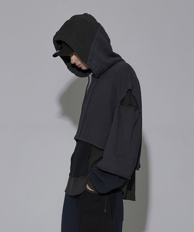 LAYERED HOODIE / チャコール×ブラック [MYK-SW-03]