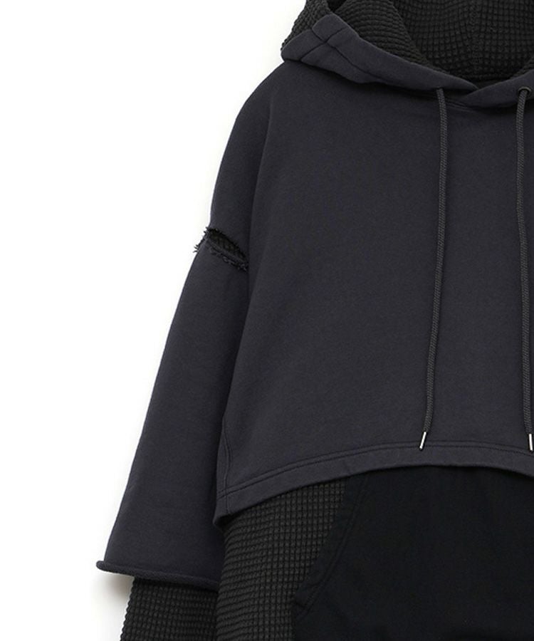 LAYERED HOODIE / チャコール×ブラック [MYK-SW-03]