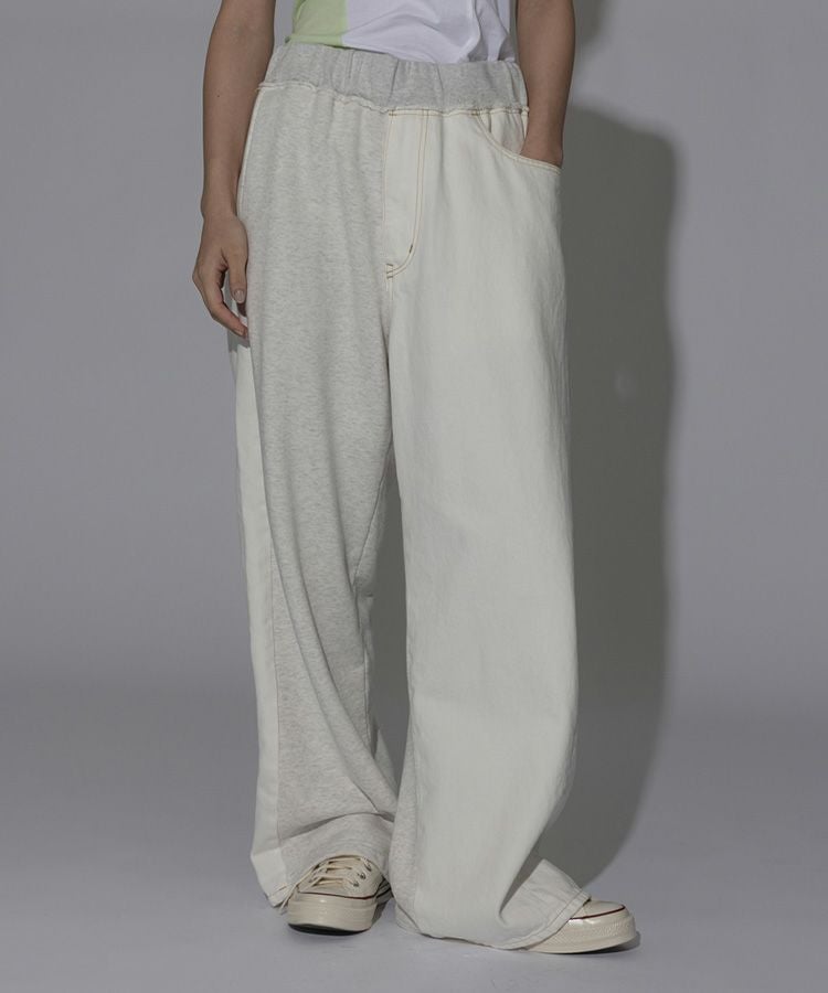 DENIM MERGING SWEAT PANTS / ホワイト×ホワイト [MYK-PT-08]